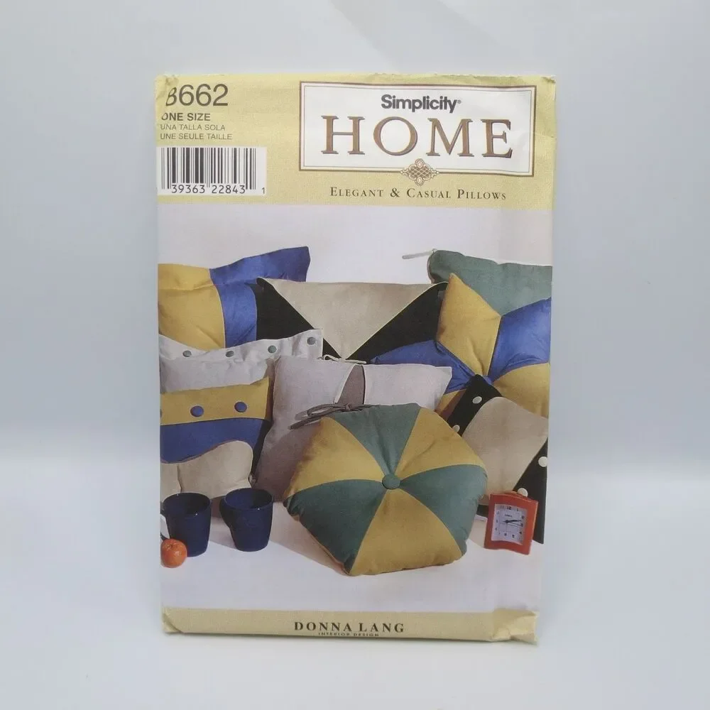 Simplicity 8662 Elegant Casual Pillows ONE SIZE Home Decor Pattern 1999